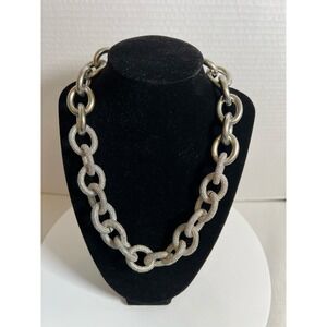 Vintage Signed BASSETT silver tone two textured link 20” statement necklace